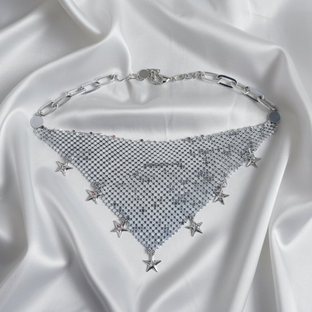 Y2K Neckerchief Star Bandana Sparkle Bling Scarf Statement Choker Necklace NWOT - Picture 6 of 9